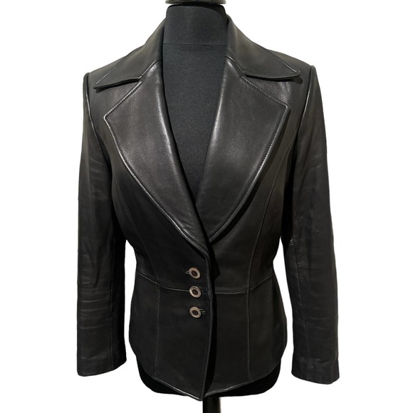 Classiques Entier Jackets & Blazers - Classiques Entier Women’s Leather Jacket Dress Button Black Size MEDIUM